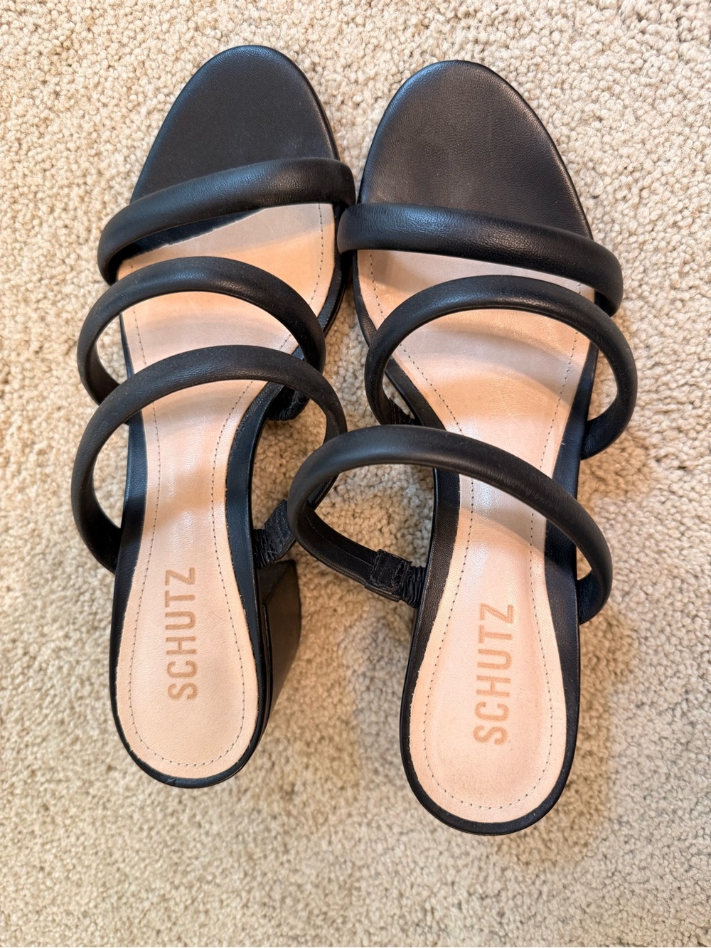 SCHUTZ Black Triple-Strap Slide Heels